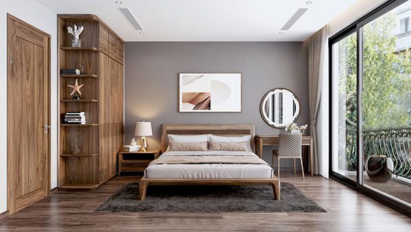 Mẫu nội thất phòng ngủ sử dụng nội thất hiện đại bằng gỗ công nghiệp
