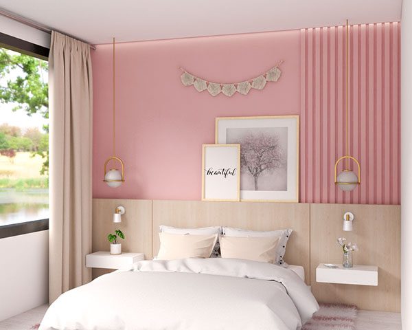 Mẫu thiết kế phòng ngủ đẹp cho nữ màu hồng pastel