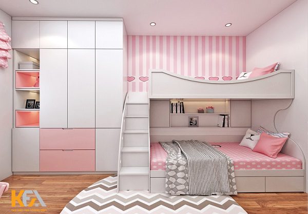 Mẫu thiết kế nội thất phòng ngủ cho 2 bé gái