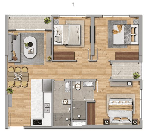 Mẫu thiết kế nội thất chung cư 100m2 đơn giản, hiện đại