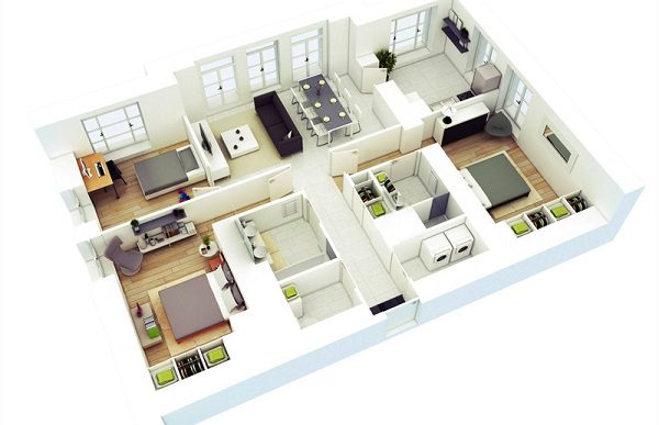 Mẫu thiết kế nội thất chung cư căn góc 100m2