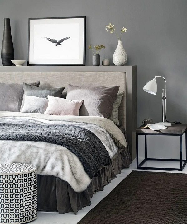 Ý tưởng thiết kế phòng ngủ màu xám 