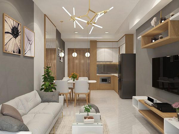 Mẫu thiết kế nội thất chung cư nhỏ 50 m2 phòng khách