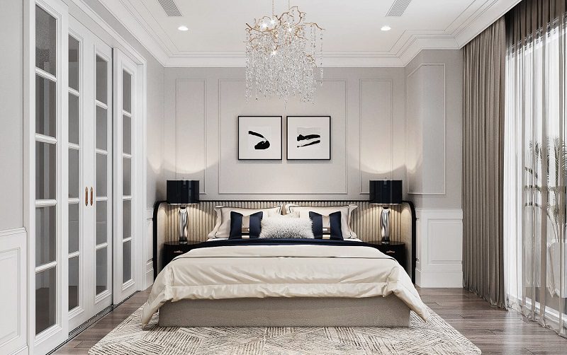 Phong cách thiết kế nội thất phòng ngủ biệt thự đơn giản.