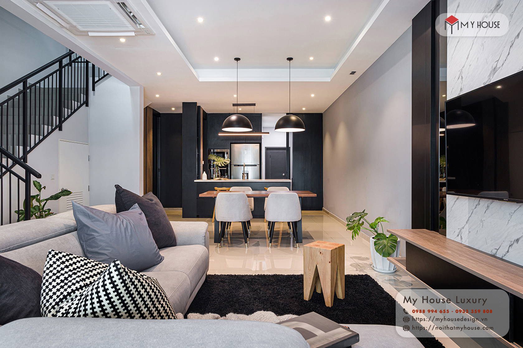 Phòng khách tiện lợi trong thiết kế nội thất chung cư hiện đại 