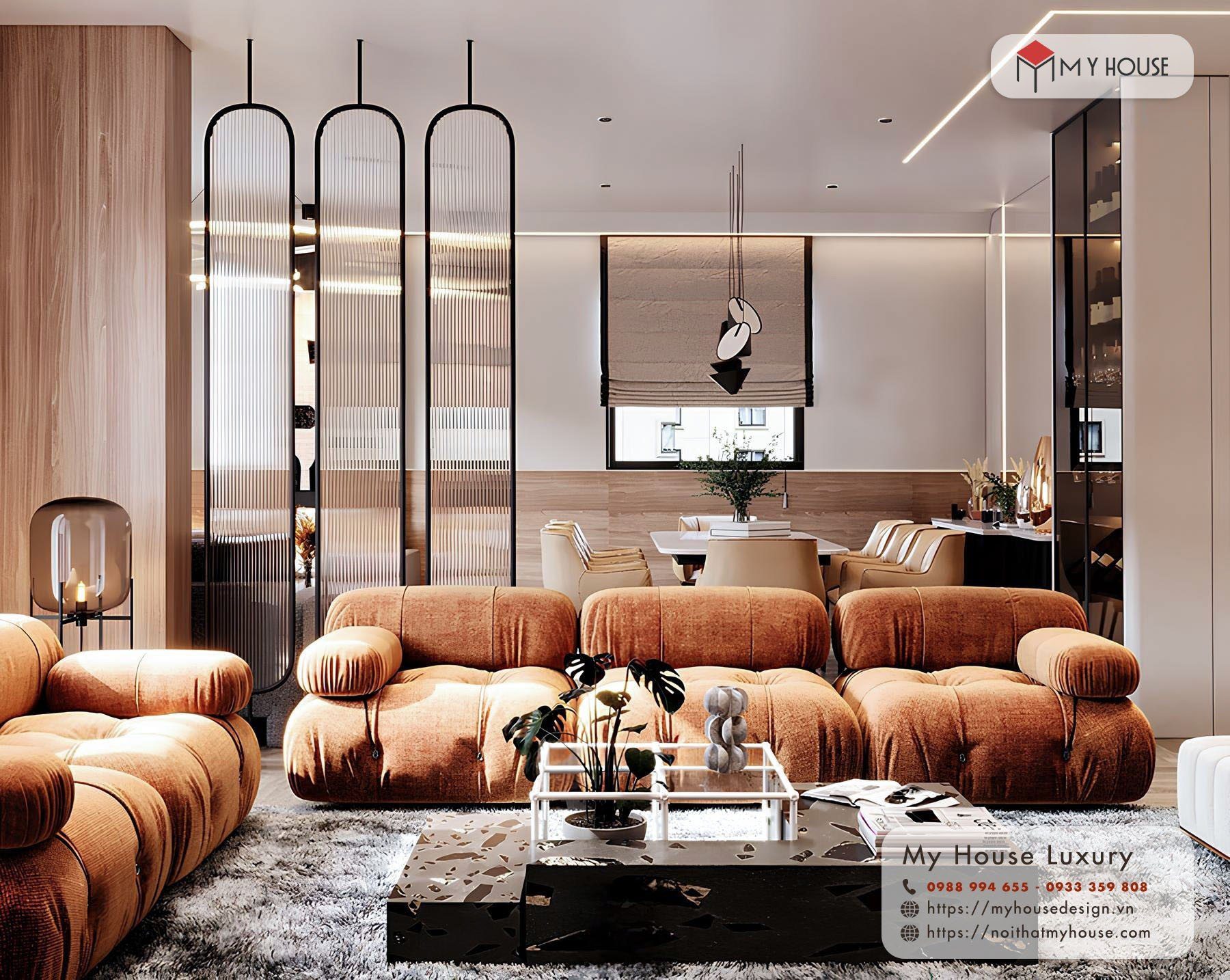 Mẫu thiết kế phòng khách chung cư phong cách Luxury